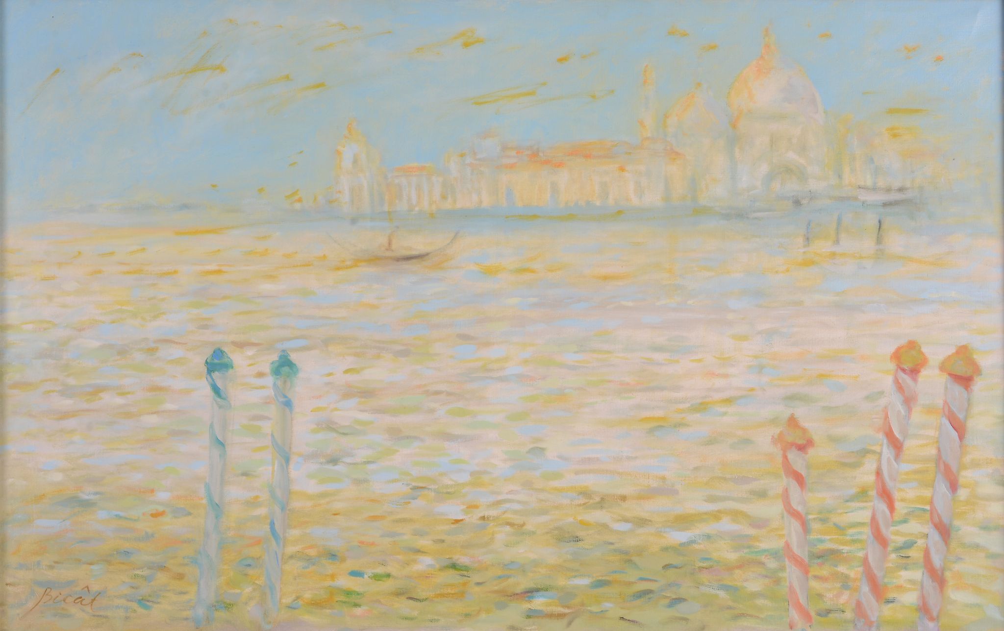 Andre Bicat (1909-1996) - Dogana, Venice Oil on canvas Signed lower left 76 x 121.5 cm. (30 x 48 in)