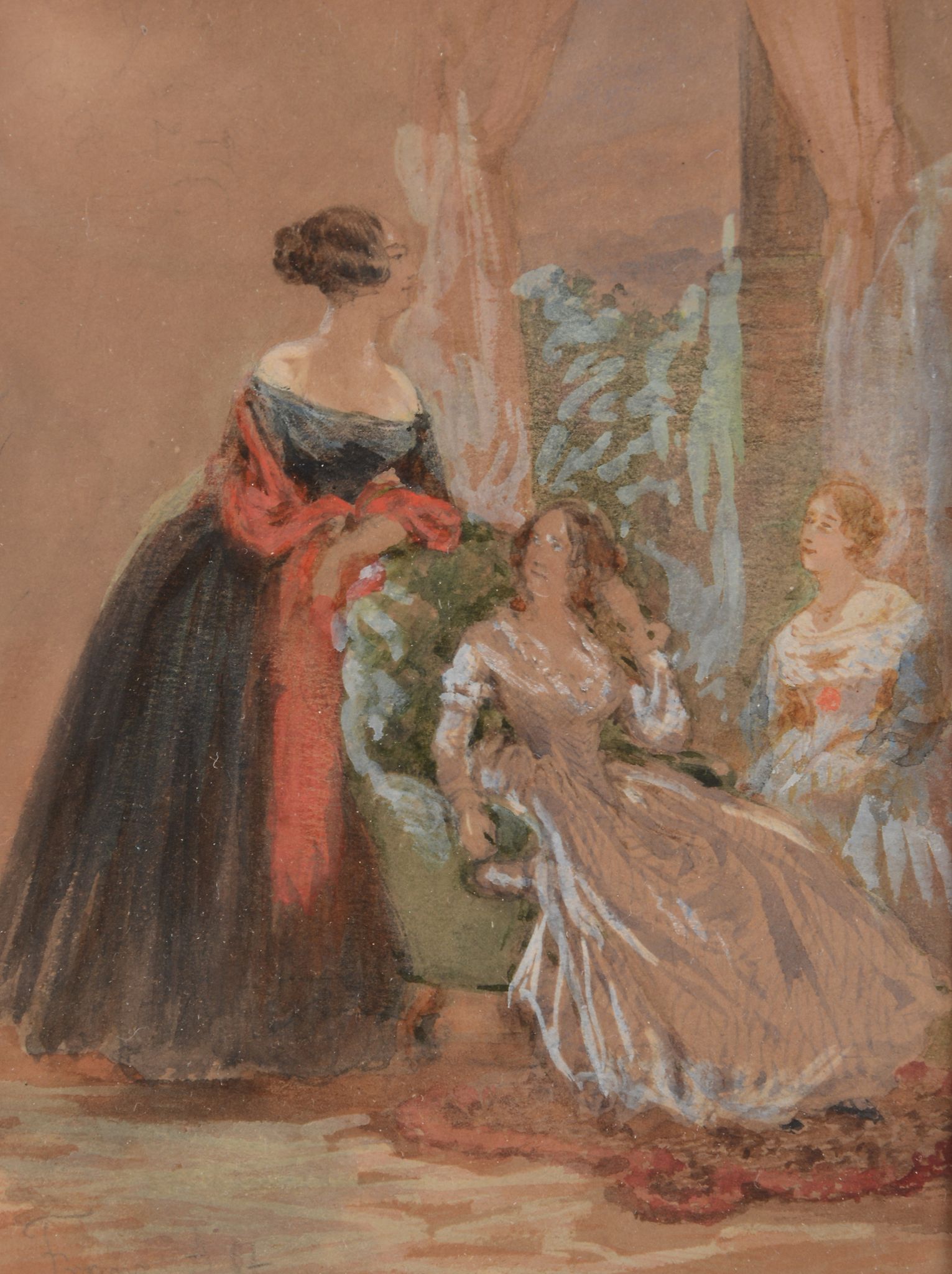 Franz Alt (1821-1914) - Three ladies in an interior Watercolour 13.5 x 10.5 cm. (5 x 4 1/4 in)