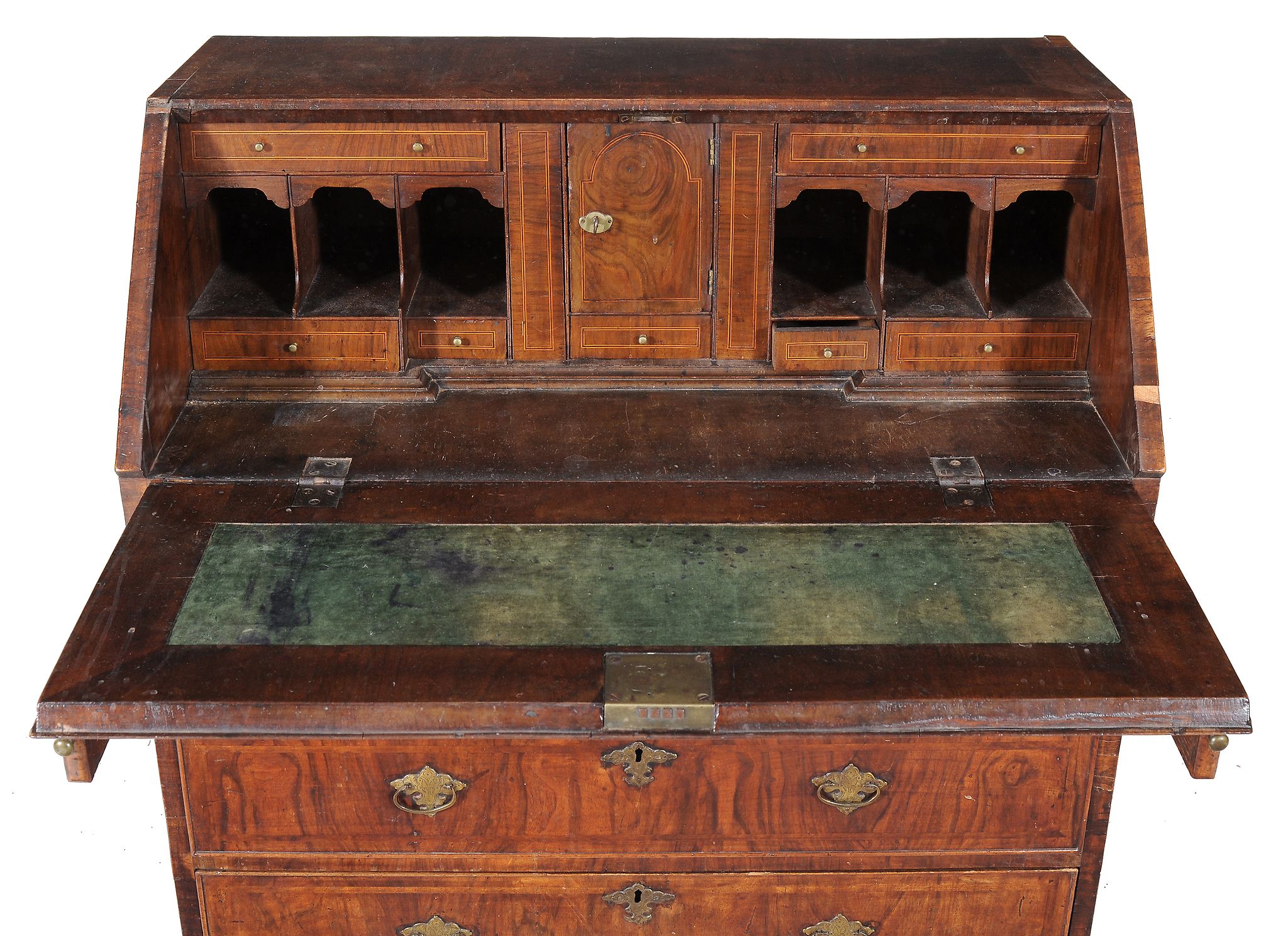 A George II walnut feather-banded bureau, circa 1750  A George II walnut feather-banded bureau, - Image 3 of 3