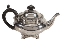A William IV silver circular teapot by Henry Ledger,   London date letter obscured, with a