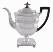 A George III silver pedestal coffee pot by Peter and William Bateman,   London 1809, oblong and