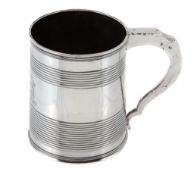 A George IV silver straight-tapered mug by Rebecca Emes  &  Edward Barnard I,   London 1821, with a