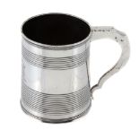 A George IV silver straight-tapered mug by Rebecca Emes  &  Edward Barnard I,   London 1821, with a