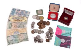 Assorted coins and bank notes   including Niue, gold commemorative 25-Dollars 1994, 1.2g, cased, as