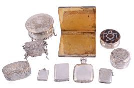 A collection of small silver items,   to include: a Victorian novelty vesta case in the form of a