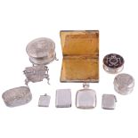 A collection of small silver items,   to include: a Victorian novelty vesta case in the form of a