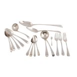 A collection of silver Old English pattern flatware by different makers and dates,   to include: a