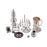 A collection of silver items,   to include: a silver baluster caster by J. B. Chatterley  &  Sons