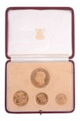 A George VI 1937 gold specimen coin set,   from £5 to half sovereign, cased. (4)