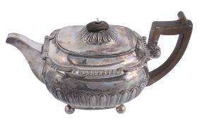 A George III silver oblong baluster tea pot by Robert Hennell I  &  Samuel Hennell,   London 1810,