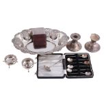 A collection of silver items,   to include: a late Victorian shaped oval dish by William Devenport,