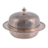 A silver muffin warming dish by Mappin  &  Webb Ltd,   Sheffield 1935, with an orb finial to the