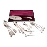 A collection of silver fiddle pattern flatware by different makers and dates,   to include: three