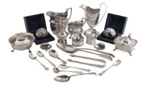 A collection of small silver,   including: a George III silver cream jug, no maker's mark, London
