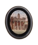 A micro mosaic brooch,   the oval panel with a micro mosaic of the Roman Forum on a black paste