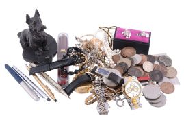 A selection of costume jewellery and other items,   to include: various brooches; earrings; pens;