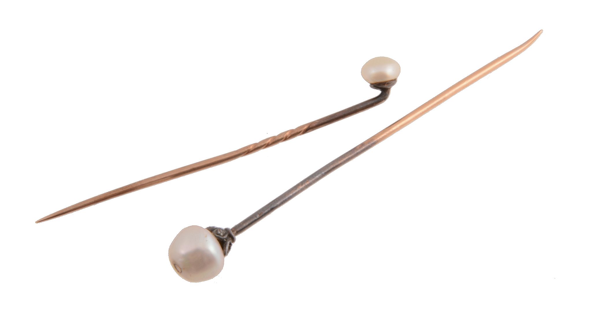 A French pearl stick pin,   circa 1900, the pearl terminal with rose cut diamond base, French - Image 2 of 2