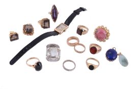 A collection of dress jewellery,   to include: a rhodonite dress ring, the circular shaped cabochon