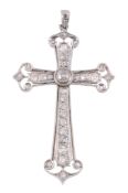 A diamond cross pendant,   the arms set with graduating rows of old cut diamonds, to pierced