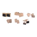 A pair of 9 carat gold double sided cufflinks,   the rectangular panels half engraved, with belcher