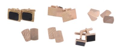 A pair of 9 carat gold double sided cufflinks,   the rectangular panels half engraved, with belcher