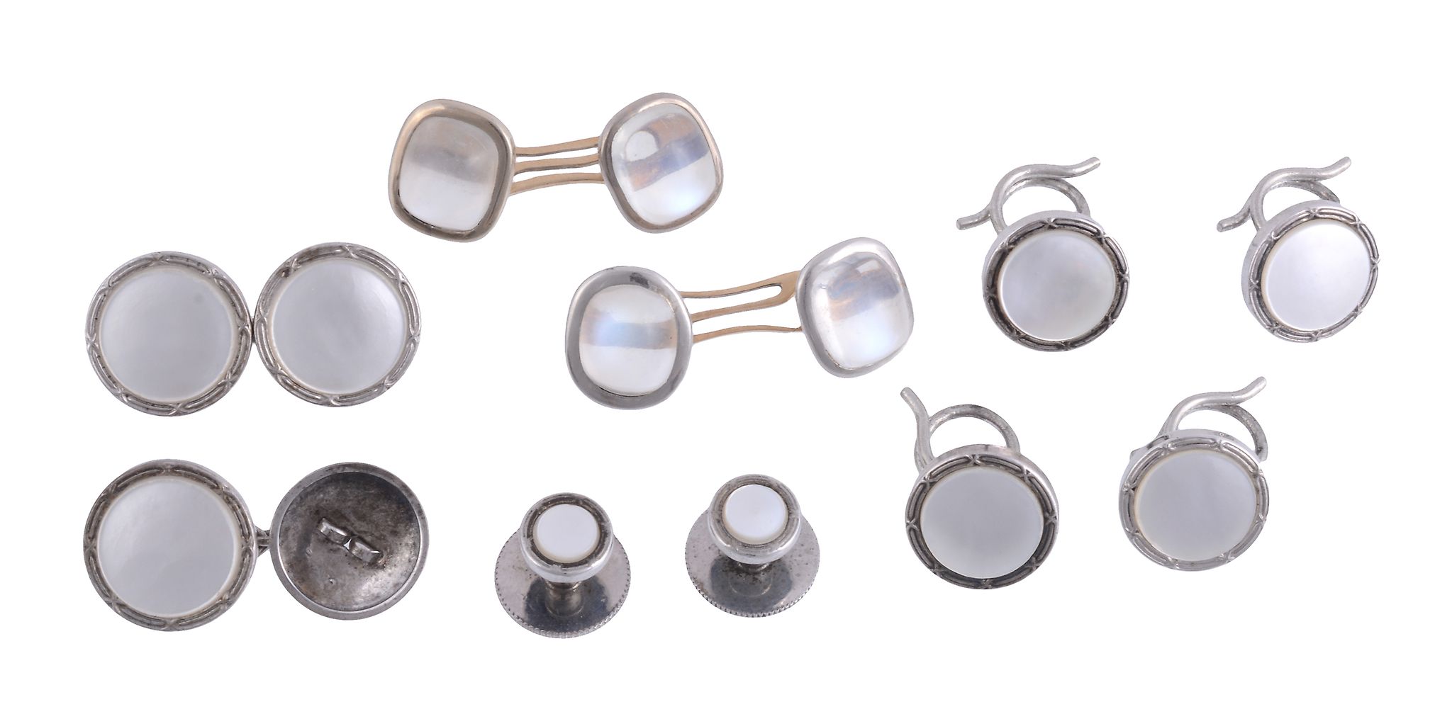 A mother of pearl gentleman's dress set,   including: a pair of mother of pearl cufflinks,  the
