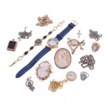 A small collection of jewellery and costume jewellery  , to include: a 9 carat gold shell cameo