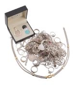 A selection of silver coloured jewellery,   to include; rings; bracelets; necklaces; and other