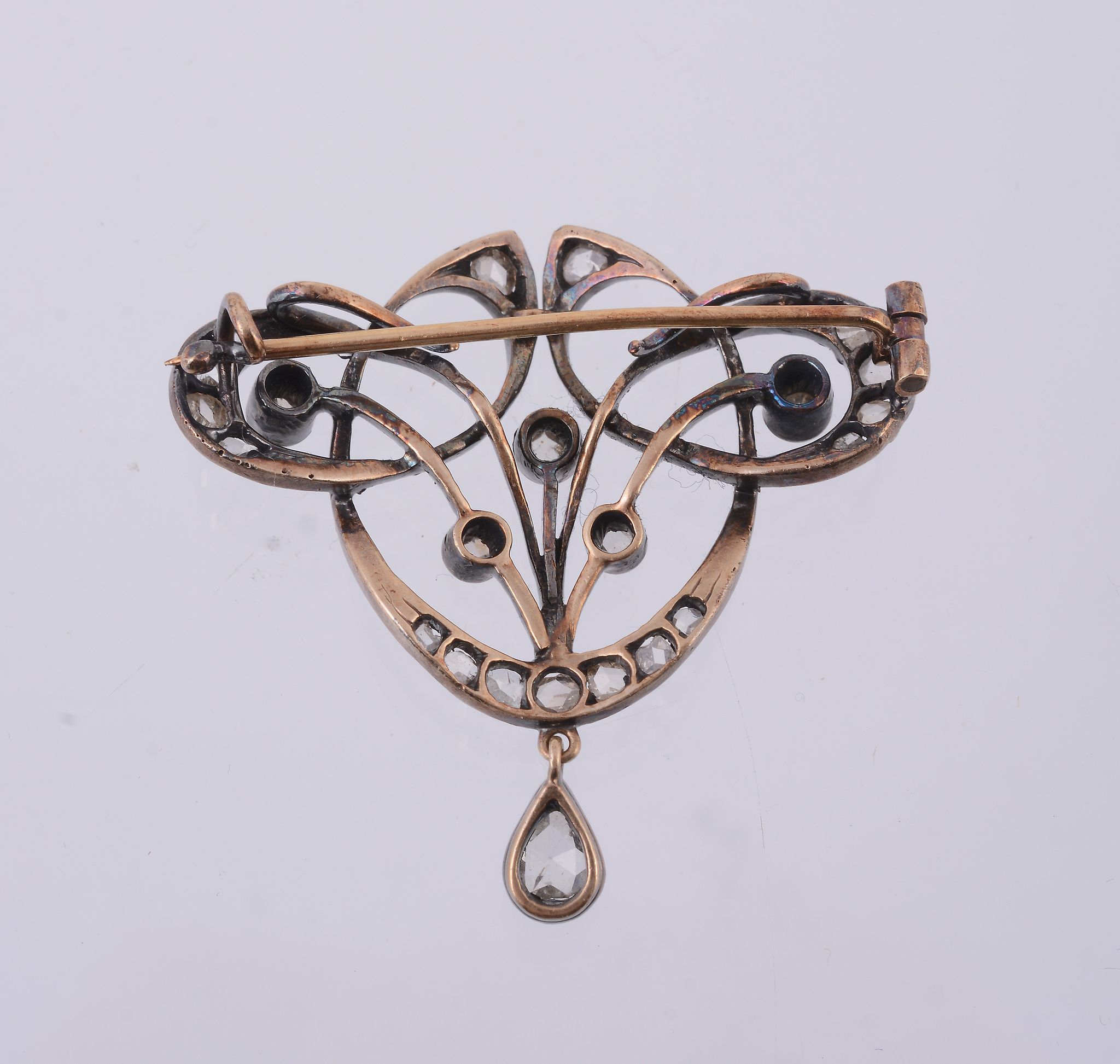 A diamond brooch  , the pierced whiplash style brooch set with rose cut diamonds, 3.8cm long - Image 2 of 2