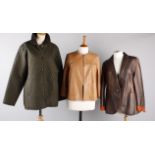 Five ladies designer jackets, including: an olive green quilted Barbour jacket, an Akris soft
