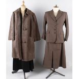 A 1940s John Mahon of Huddersfield suit, together with a 1950s brown velvet jacket, a Maryon 1950s