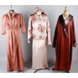 A collection of ladies night attire, including: a green Oriental satin dressing gown, a 1940s