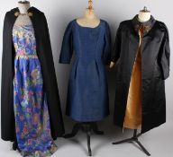 Seven items of vintage ladies costume, comprising: an early 1960s gold silk dress with matching