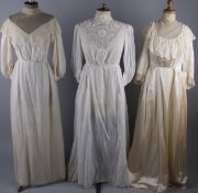 A Regency style white organdie dress and slip; together with a Victorian style cream satin and