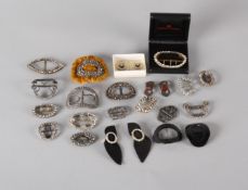 A quantity of 19th and early 20th century buckles and shoe clips, including: diamante, cut steel,