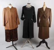 A group of ladies vintage costume, including: a brown devore velvet dress, a John Jarrell 1940s