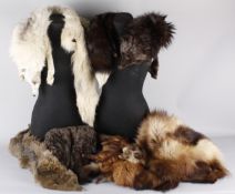 A collection of vintage fur garments, including: fox stoles, collars, tippets and other fur