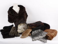 A quantity of vintage fur, including: a 1960s real fur handbag and matching gloves; a 1940s fox