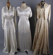 A 1940s cream satin utility wedding dress with the CC41 label; together with a 1930s/1940s cream