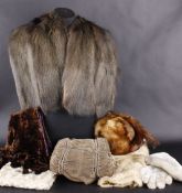 A fur muff with an animal head detail; together with a quantity of vintage fur capes, collars,