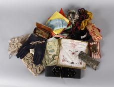 A collection of ladies accessories, including: lorgnette in case, spectacle frames, handkerchiefs,