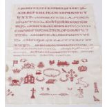 A Bristol orphanage sampler, dated 1902, worked in red thread onto white cotton, depicting cross