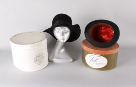 A Lock & Co. Hatters, black fedora and box; with an Austin Reed bowler; and one other box, (3).