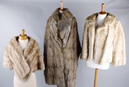 A quantity of vintage fur coats, including: a pale mink jacket, a 1940s musquash coat, a pale mink