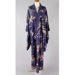 A 20th century Japanese kimono/robe, having a peach coloured silk lining; together with a small