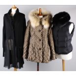 A Carla Buti Italian designer quilted jacket with a fur edged hood; together with a black wool