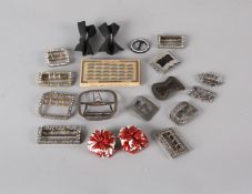 A quantity of 19th and 20th century buckles and shoe clips, including: diamante, cut steel, leather,