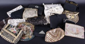 A large collection of early to mid 20th century evening bags, including: a petit point bag having