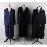 A 1920s grosgrain black coat with brocade lining; together with a 1920s navy blue day dress, a 1920s