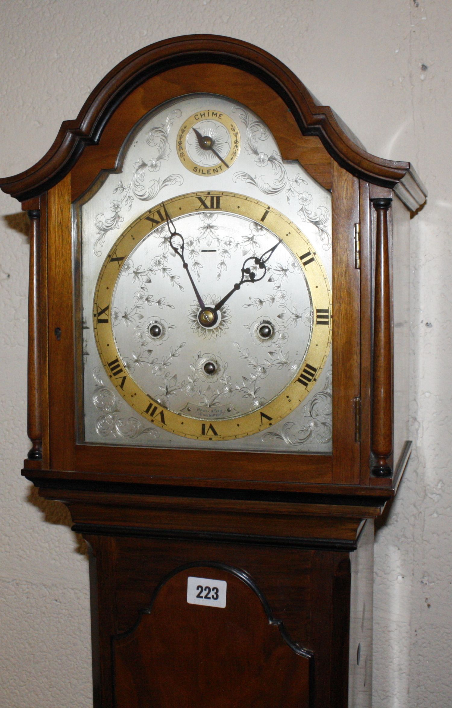 An early 20th Century walnut longcase clock with three train movement, with a silvered dial 'Brook & - Image 2 of 2